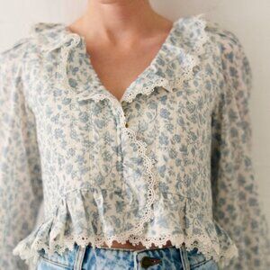 Sezane Alexiana Blouse Romantic Ecru Garden Print - Size 2